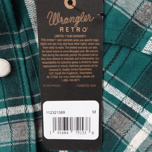 Wrangler Western Shirt Women's Size M Green Plaid Long Sleeve Cowgirl Retro - Picture 9 of 11